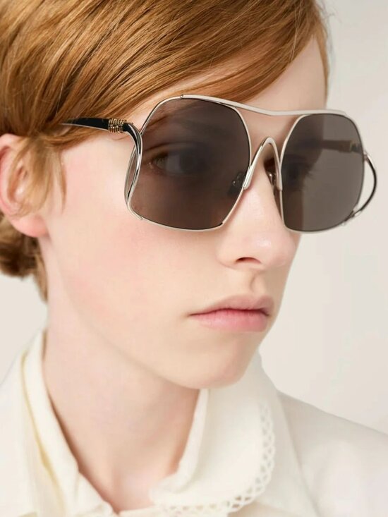 Miu Miu Women Sunglasses Silver Grey Pilot MUA55S 1BC80Q NEW AUTHENTIC